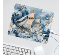 LUYYSKY Fantasy Abstract Pirate Ship Waterproof Base Mouse Pad Japanese Anime Nautical Great Waves Cherry Blossom Desk Accessories Decor Lightweight Mouse Pad-30 x 25 CM