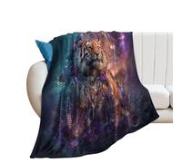 LUYYSKY Fantasy Abstract Western Tiger Lightweight Flannel Blanket Beautiful Bohemian Galaxy Animals Tiger Rose Floral Dreamcatcher Cozy Soft Throw Blanket, 76x100 cm