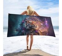 LUYYSKY Fantasy Abstract Western Tiger Quick-Drying Beach Towel, Beautiful Bohemian Galaxy Animals Tiger Rose Floral Dreamcatcher Travel Vacation Single Sided Pile Bathroom Towels