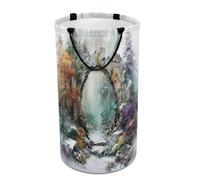 LUYYSKY Fantasy Beautiful Arch Door Collapsible Dirty Clothes Basket, Oil Painting Vintage Mid Century Forest Garden Tree Flower Portable Clothes Storage Basket