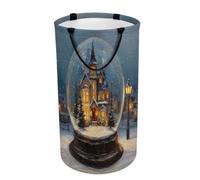 LUYYSKY Fantasy Beautiful Log Cabin Versatile Storage Laundry Basket, Modern Aesthetic Winter Landscape Snowflake Pine Trees Large Bathroom Laundry Hamper With Handle-40 CM Dia, 69 CM High