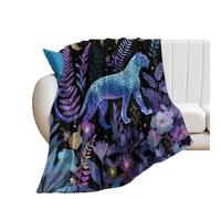 LUYYSKY Fantasy Classic Animal Leopard Lightweight Flannel Blanket Rustic Abstract Boho Plant Flowers Moon Star Pattern Cozy Soft Throw Blanket