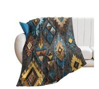 LUYYSKY Fantasy Classic Aztec Pattern Flannel Blanket Bedding Sofa Decor Retro Bohemian Southwestern Native Rhombus Geometric Print Soft Warm Throw Blanket, 100x130 cm