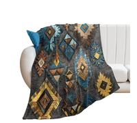 LUYYSKY Fantasy Classic Aztec Pattern Flannel Blanket Bedding Sofa Decor Retro Bohemian Southwestern Native Rhombus Geometric Print Soft Warm Throw Blanket, 130x150 cm