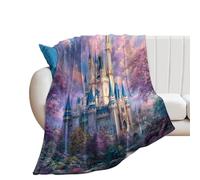 LUYYSKY Fantasy Classic Magic Castle Flannel Blanket Bedding Sofa Decor Modern Fairy Tale Forest Rainbow Colorful Cherry Blossoms Floral Soft Warm Throw Blanket, 100x130 cm