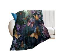 LUYYSKY Fantasy Classic Spring Garden Flannel Blanket Bedding Sofa Decor Watercoor Aesthetic Natural Animal Butterflies Print Soft Warm Throw Blanket, 100x130 cm