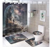 LUYYSKY Fantasy Colorful Astronaut Shower Curtain Decor Set,Retro Cool Outer Space Nebula Planets Constellation Bathroom Decor Sets With Rugs,Bathroom Shower Curtain Set