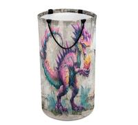 LUYYSKY Fantasy Colorful Dinosaurs Versatile Storage Laundry Basket, Abstract Watercolor French Fries Ink Graffiti Dinosaur Large Capacity Bathroom Hamper With Handle