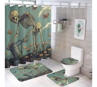 LUYYSKY Fantasy Colorful Skeletons Shower Curtain Decor Set,Funny Gothic Skull Spring Garden Flowers Butterfly Bathroom Decor Sets With Rugs,Bathroom Shower Curtain Set