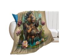 LUYYSKY Fantasy Cute Capybara Music Flannel Blanket Bedding Sofa Decor Colorful Realistic Natural Animal Capybara Pond Lotus Floral Soft Warm Throw Blanket, 130x150 cm