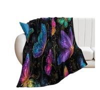 LUYYSKY Fantasy Ethnic Colorful Butterfly Flannel Blanket Bedding Sofa Decor Romantic Bohemian Exotic Starry Sky Animal Butterflies Pattern Soft Warm Throw Blanket, 150x200 cm