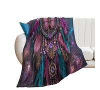 LUYYSKY Fantasy Ethnic Exotic Butterfly Lightweight Flannel Blanket Beautiful Bohemian Starry Sky Dreamcatcher Feather Animal Butterfly Cozy Soft Throw Blanket, 150x200 cm
