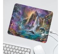 LUYYSKY Fantasy Realistic Animals Dolphin Waterproof Base Mouse Pad Rainbow Watercolor Rainforest Waterfall Floral Butterfly Desk Accessories Decor Lightweight Mouse Pad-30 x 25 CM