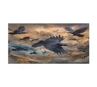 LUYYSKY Fantasy Realistic Crows Absorbent Beach Towel, Vintage Rustic Halloween Theme Wild Animals Black Raven Outdoor Single-Sided Velvet Beach Towel