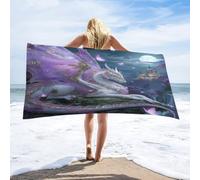 LUYYSKY Fantasy Realistic Mythical Dragon Absorbent Beach Towel, Retro Watercolor Full Moon Castle Animal Butterfly Plant Flowers Outdoor Single-Sided Velvet Beach Towel-80 W cm x 160" L cm