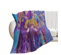 LUYYSKY Fantasy Vintage Japanese Geisha Lightweight Flannel Blanket Classic Abstract Spring Plant Cherry Blossom Tree Asian Girl Cozy Soft Throw Blanket, 100x130 cm