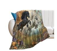 LUYYSKY Fantasy Watercolor Animals Horse Lightweight Flannel Blanket Romantic Abstract African Savannah Black White Horse Cozy Soft Throw Blanket, 100x130 cm