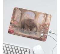 LUYYSKY Fantasy Watercolor Indian Elephant Waterproof Base Mouse Pad Beautiful Realistic Spring Castle Animal Elephant Pink Rose Desk Accessories Decor Lightweight Mouse Pad-24 x 20CM