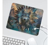 LUYYSKY Fantasy Wildlife Wolf Non-Slip Rubber Mouse Pad Colorful Natural Mountain Native Americans Tribal Dreamcatcher Mouse Pads for Computers Laptop Mouse-30 x 25 CM