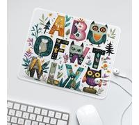 LUYYSKY Funny Abstract Alphabet Letters Non-Slip Rubber Mouse Pad Cute Anime Pine Trees Animals Owls Alphabet ABC Mouse Pads for Computers Laptop Mouse-30 x 25 CM