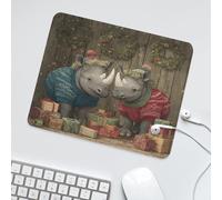 LUYYSKY Funny Abstract Animals Rhino Non-Slip Rubber Mouse Pad Classic Christmas Wildlife Rhinoceroses Floral Happy New Year Gift Mouse Pads for Computers Laptop Mouse-30 x 25 CM