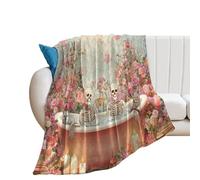 LUYYSKY Funny Abstract Halloween Skull Flannel Blanket Bedding Sofa Decor Modern Vintage Halloween Bathroom Art Skeleton Skeleton Couple Soft Warm Throw Blanket, 76x100 cm