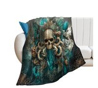 LUYYSKY Funny Abstract Monster Octopus Flannel Blanket Bedding Sofa Decor Colorful Fantasy Halloween Sea Life Octopus Gothic Skull Soft Warm Throw Blanket, 150x200 cm