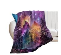 LUYYSKY Funny Abstract Planet Flannel Blanket Bedding Sofa Decor Watercolor Outer Space Galaxy Landscape Mountain Pine Forest Soft Warm Throw Blanket, 76x100 cm