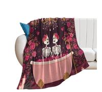 LUYYSKY Funny Anime Gothic Skeleton Flannel Blanket Bedding Sofa Decor Modern Realistic Halloween Bathroom Art Skull Skeleton Couple Print Soft Warm Throw Blanket, 130x150 cm