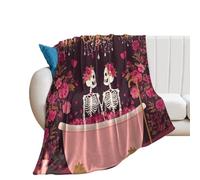 LUYYSKY Funny Anime Gothic Skeleton Flannel Blanket Bedding Sofa Decor Modern Realistic Halloween Bathroom Art Skull Skeleton Couple Print Soft Warm Throw Blanket, 76x100 cm