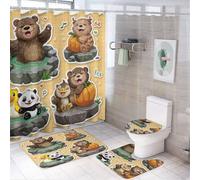 LUYYSKY Funny Cartoon Brown Bear Shower Curtain Decor Set,Modern Classic Geometric American Animals Bear Duck Panda Bathroom Decor Sets With Rugs,Bathroom Shower Curtain Set