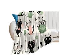 LUYYSKY Funny Cartoon Cute Kitten Lightweight Flannel Blanket Classic Minimalist Japanese Anime Animal Kitten Pattern Cozy Soft Throw Blanket, 100x130 cm