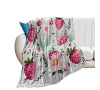 LUYYSKY Funny Cartoon Fruit Strawberry Flannel Blanket Bedding Sofa Decor Cute Watercolor Spring Garden Plants Strawberry Floral Soft Warm Throw Blanket, 150x200 cm