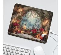 LUYYSKY Funny Christmas Rustic Window Non-Slip Rubber Mouse Pad Modern Classic New Year Gifts Plant Red Flowers Mouse Pads for Computers Laptop Mouse-30 x 25 CM