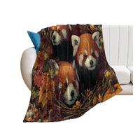 LUYYSKY Funny Classic Animal Red Pandas Flannel Blanket Bedding Sofa Decor Beautiful Watercolor Fall Plants Maple Leaves Pumpkins Pattern Soft Warm Throw Blanket, 150x200 cm