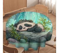 LUYYSKY Funny Classic Wildlife Panda Round Tablecloth Modern Japanese Waterfall Plant Bamboo Green Leaves Animal Panda Washable Decor for Table Cover for Kitchen-50 Wx50 L