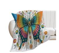 LUYYSKY Funny Colorful Butterfly Pattern Flannel Blanket Bedding Sofa Decor Cute Funny Mexican Animal Butterfly Plant Floral Soft Warm Throw Blanket, 100x130 cm