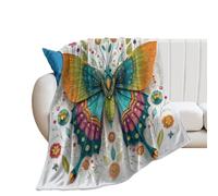 LUYYSKY Funny Colorful Butterfly Pattern Lightweight Flannel Blanket Cute Funny Mexican Animal Butterfly Plant Floral Cozy Soft Throw Blanket, 130x150 cm
