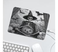 LUYYSKY Funny Gothic Skeleton Witch Non-Slip Rubber Mouse Pad Classic Halloween Full Moon Night Animal Bats Pumpkins Skull Skeleton Mouse Pads for Computers Laptop Mouse-24 x 20 CM