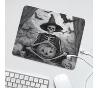 LUYYSKY Funny Gothic Skeleton Witch Waterproof Base Mouse Pad Classic Halloween Full Moon Night Animal Bats Pumpkins Skull Skeleton Desk Accessories Decor Lightweight Mouse Pad-30 x 25 CM