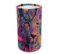LUYYSKY Funny Graffiti Wildlife Leopard Versatile Storage Laundry Basket, Rustic Tropical Woodland Animal Leopard Palm Leaves Print Large Capacity Bathroom Hamper With Handle