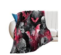 LUYYSKY Funny Horror Gothic Bat Skull Flannel Blanket Bedding Sofa Decor Retro Rustic Halloween Night Animals Bats Spider Skeleton Soft Warm Throw Blanket, 76x100 cm