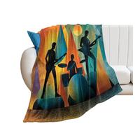 LUYYSKY Funny Modern Music Band Theme Flannel Blanket Bedding Sofa Decor Abstract Geometric Instruments Guitar Drum Kit Print Soft Warm Throw Blanket, 100x130 cm