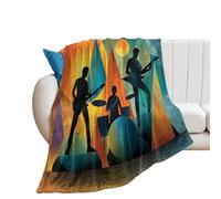 LUYYSKY Funny Modern Music Band Theme Lightweight Flannel Blanket Abstract Geometric Instruments Guitar Drum Kit Print Cozy Soft Throw Blanket, 130x150 cm