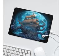 LUYYSKY Funny Nautical Wildlife Octopus Non-Slip Rubber Mouse Pad Beautiful Watercolor Full Moon Pirate Ship Ocean Animal Octopus Mouse Pads for Computers Laptop Mouse-24 x 20CM