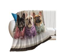 LUYYSKY Funny Realistic Cute Bulldog Lightweight Flannel Blanket Colorful Beautiful Wooden Planks Bathtub Animal French Bulldog Cozy Soft Throw Blanket, 76x100 cm