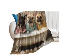 LUYYSKY Funny Retro Cute Bulldog Flannel Blanket Bedding Sofa Decor Cute Realistic Wooden Planks Bathtub Animal French Bulldog Soft Warm Throw Blanket, 130x150 cm
