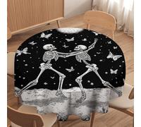 LUYYSKY Funny Romantic Black&White Skull Round Tablecloth Modern Halloween Moon Night Animal Butterflies Skeleton Couple Washable Decor for Table Cover for Kitchen-50 Wx50 L