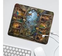 LUYYSKY Funny Romantic Wooden Arch Door Non-Slip Rubber Mouse Pad Colorful Realistic Woodland Door Book Plant Flowers Animal Butterflies Mouse Pads for Computers Laptop Mouse-30 x 25 CM