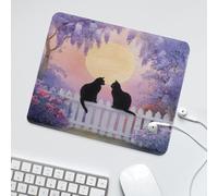 LUYYSKY Funny Vintage Black Cat Waterproof Base Mouse Pad Classic Natural Full Moon Night Japanese Animal Black Cat Plant Lilac Desk Accessories Decor Lightweight Mouse Pad-30 x 25 CM